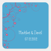 Floral Branch- Save the date labels(blue) Square Stickers