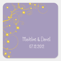 Floral Branch- Save the date labels(purple) Square Stickers