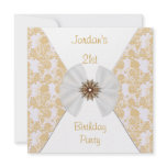 Floral Brown Gold White Bow 21st Birthday Party Custom Announcements