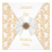 Floral Brown Gold White Bow 21st Birthday Party Custom Invitation