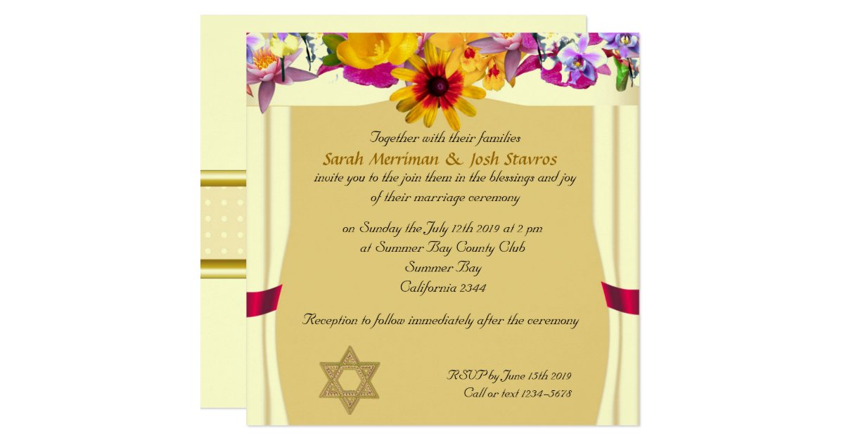 Floral canopy jewish wedding 13 cm 13 cm square invitation card ...