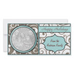 Floral Christmas Happy Holidays Elegant Blue Brown photo cards
