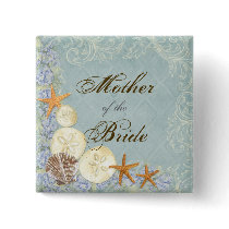 Floral Cottage by the Sea Shell Beachy Wedding Button