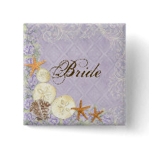 Floral Cottage by the Sea Shells Beachy Wedding Button