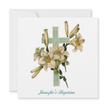 Floral Cross Baptism Invitation