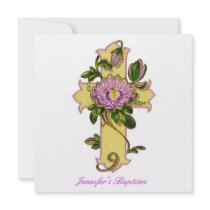 Floral Cross Baptism Invitation