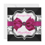 Floral Damask Invite with Pink Bow invitations