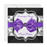 Floral Damask Invite with Purple Bow invitations
