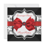 Floral Damask Invite with Red Bow invitations