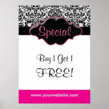 Floral Damask Poster Salon Black White Pink