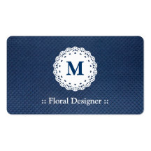 Floral Designer - Lace Monogram Blue Pattern Business Cards
