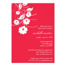 Floral Flourish Baby Shower (Red / White) Personalised Invitation