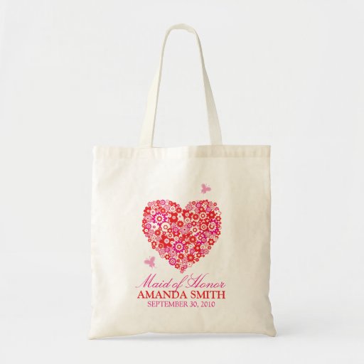 Floral Heart Personalized Wedding Party Tote Bag