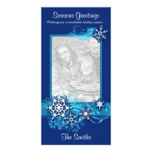 Floral Holiday Snowflake Photo Card in Blue
