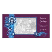 Floral Holiday Snowflake Photo Card in Purple