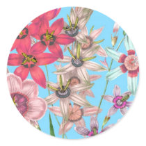 Floral Illustration Drawing Vintage Printed Art Round Stickers