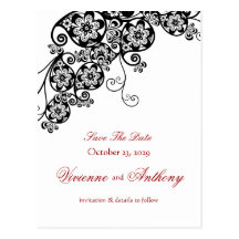 Floral Paisley Black Save Date Wedding Postcard