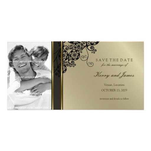 Floral Paisley Black Save The Date Photo Card
