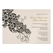 Floral Paisley Ink Black Custom Wedding Invitation