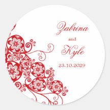 Floral Paisley Scarlet Red Favours Label Sticker