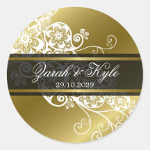 Floral Paisley White & Gold Favours Label Sticker