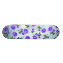 Floral patterns: purple flowers on blue bokeh skateboard