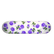 Floral patterns: purple flowers on white skateboard deck