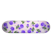Floral patterns: purple roses on pink bokeh skateboard decks