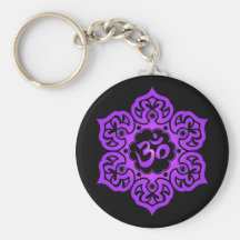 Floral Purple and Black Aum Design Keychains