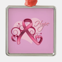 Floral Ribbon Hope - Breast Cancer Christmas Ornaments