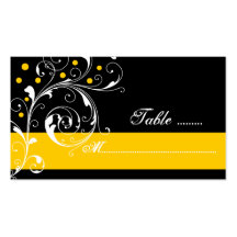 Floral scroll leaf black yellow wedding place card business card