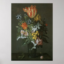 Floral Still Life Flowers in Vase, Vintage Baroque Poster