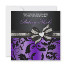 Floral Swirl Quinceañera Invite With Jewelled Bow