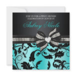 Floral Swirl Sweet Sixteen Invite With Jewelled Bo