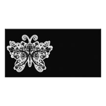 Floral Swirls Butterfly - Black & White Photo Cards