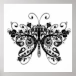 Floral Swirls Butterfly - Black & White posters