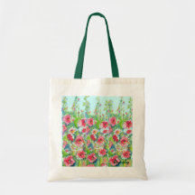 Floral tote- Hollyhocks Canvas Bags