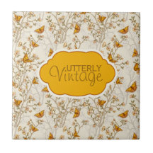Floral Vintage Pattern with Butterflies Ceramic Tiles