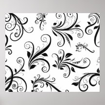 Florals Swirls Ornamental VenetDamask Black, White Print