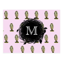 Florida Burrowing Owl Pink Monogram Pattern Postcard