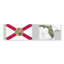 Florida Map and State Flag Bumper Stickers