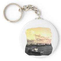 Florida Marina Photo Yellow and Pink Sky Keychain