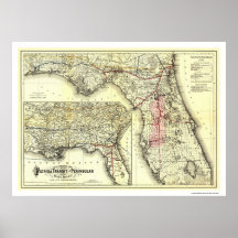 Florida Transit Railroad Map 1882 Poster