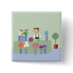 Florist with flowers badge/button