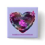 Flourescent Heart Square Button