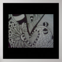 Flower and heart black and white abstract print