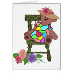 Flower bear in chair blank card