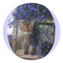 Flower Cat (oval) Round Sticker