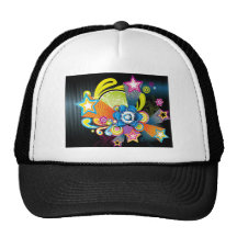 FLOWER FLORAL STARS SWIRLS SHAPES HIPPIE SURF STYL TRUCKER HAT