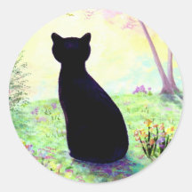 Flower Garden Floral Black Cat Creationarts Stickers